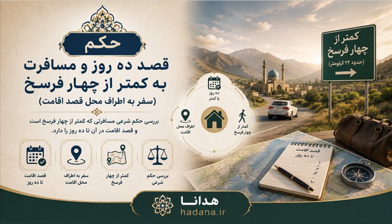 قصد ده روز و مسافرت به کمتر از چهار فرسخ
